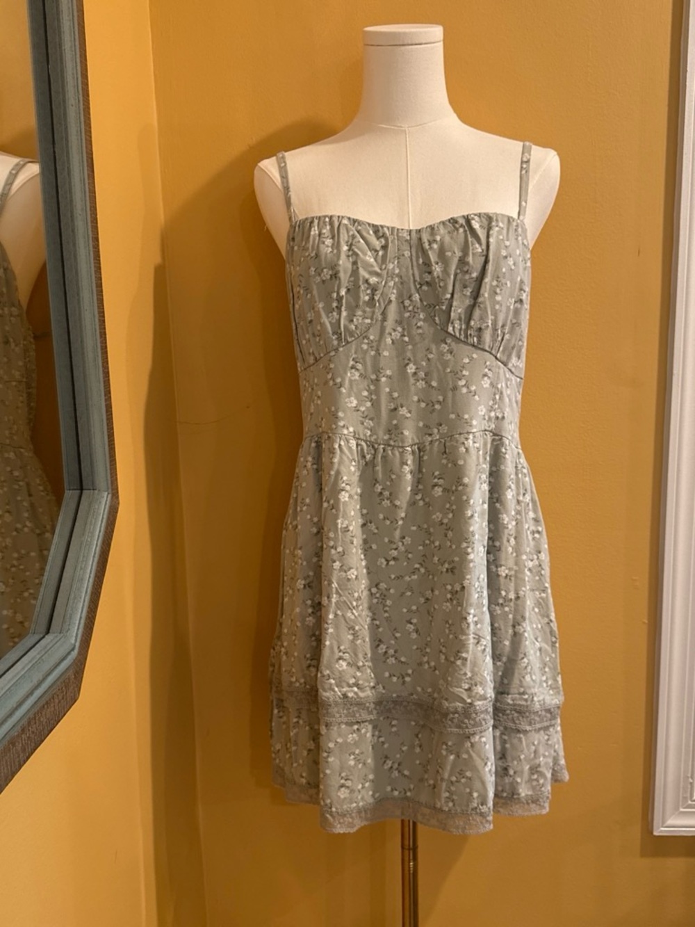 Hollister Sage Green Floral Spaghetti-Strap Dress
